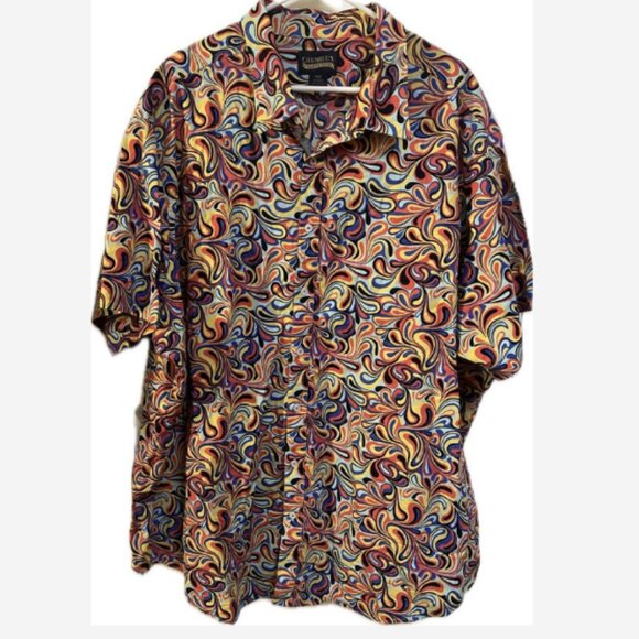 Cremieux Premium Denim Shirt Men's Size 4XB Button Up Psychedelic Swirl Retro - Picture 1 of 3